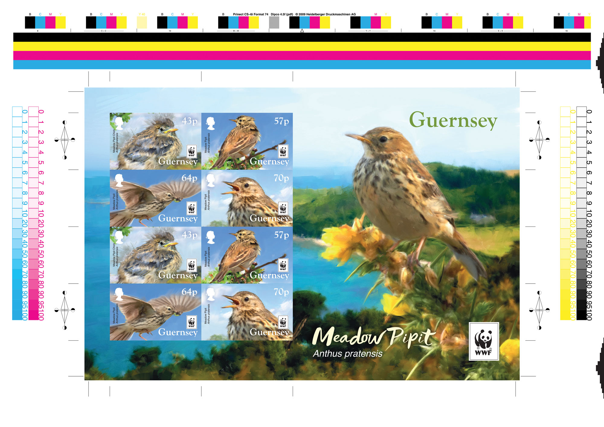 Meadow Pipit Uncut Imperforate Souvenir Sheet of 8